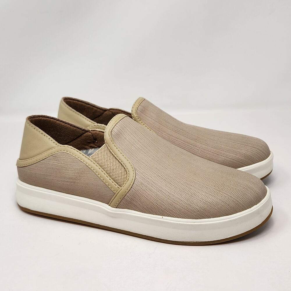 Olukai Ki Hele Ili Tan Leather Slip On Sneaker Women Size 8 Drop In Heel Comfort